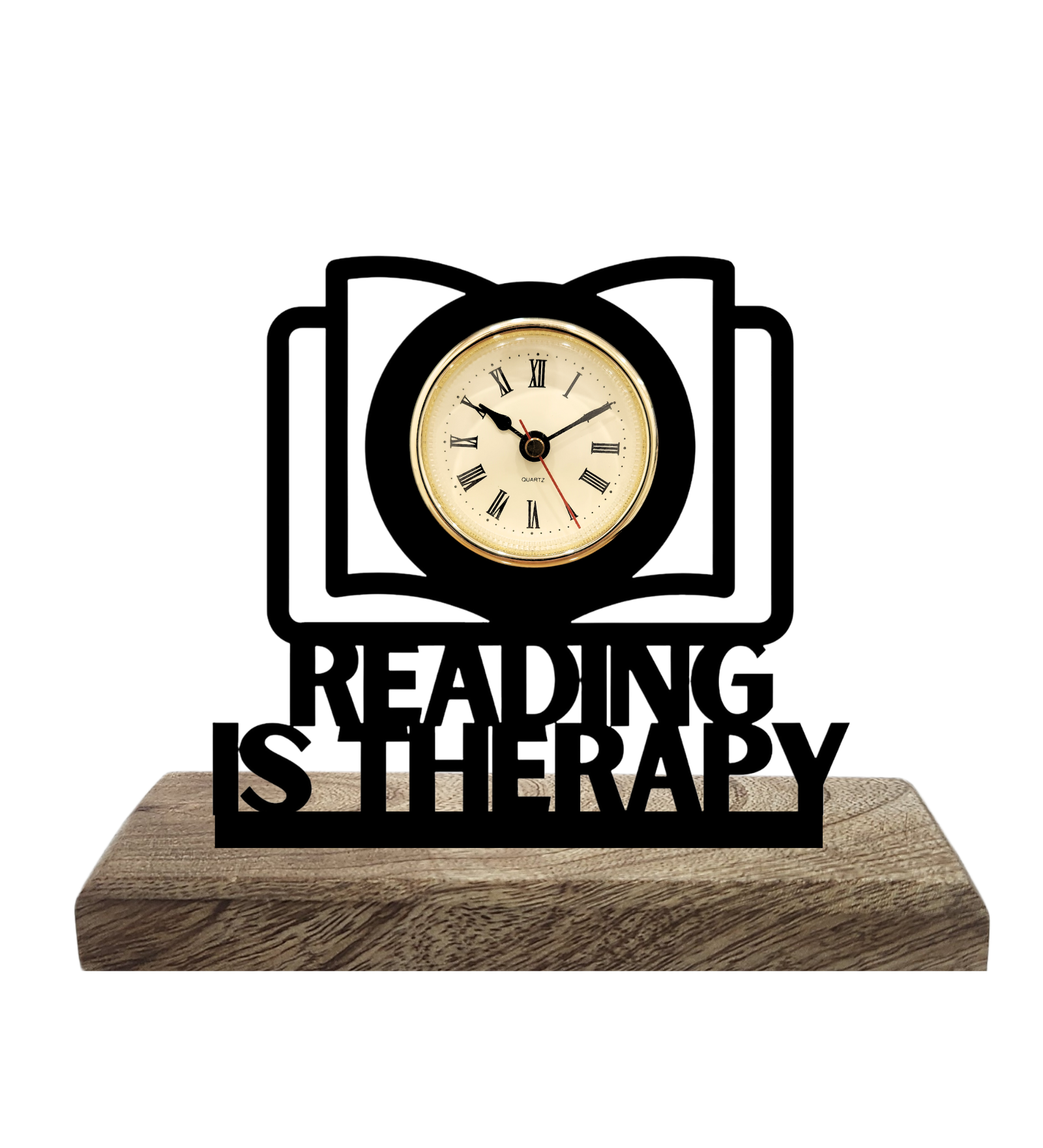 Reading is Therapy Black Table Clock