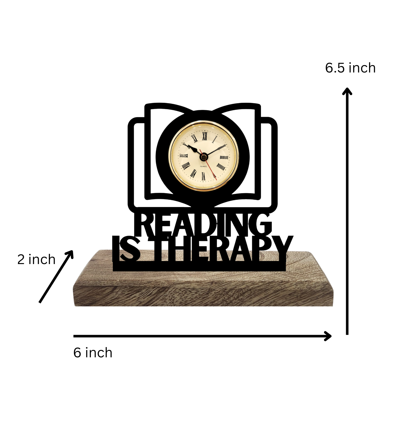 Reading is Therapy Black Table Clock