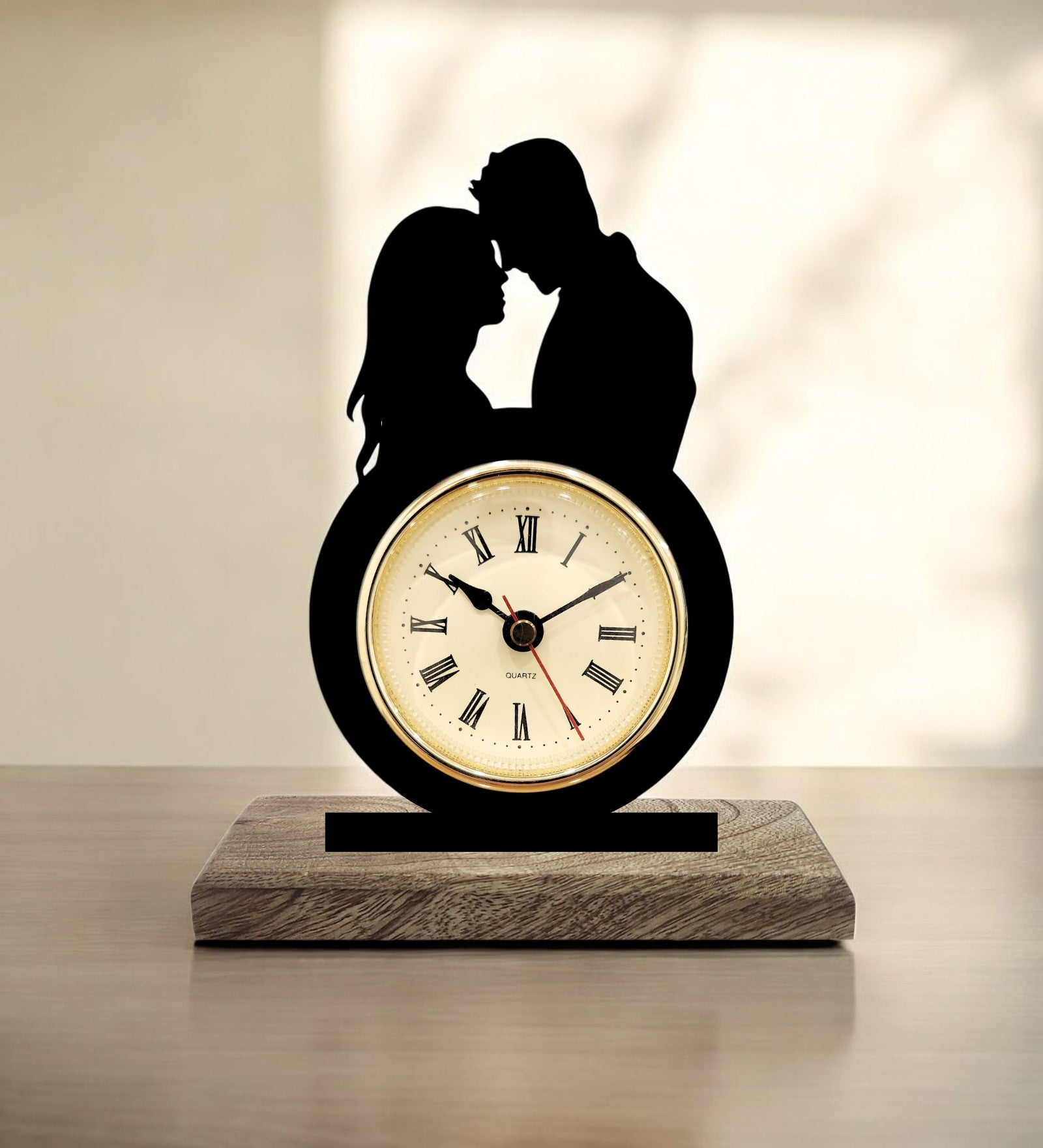 Couple embrace Black Table Clock