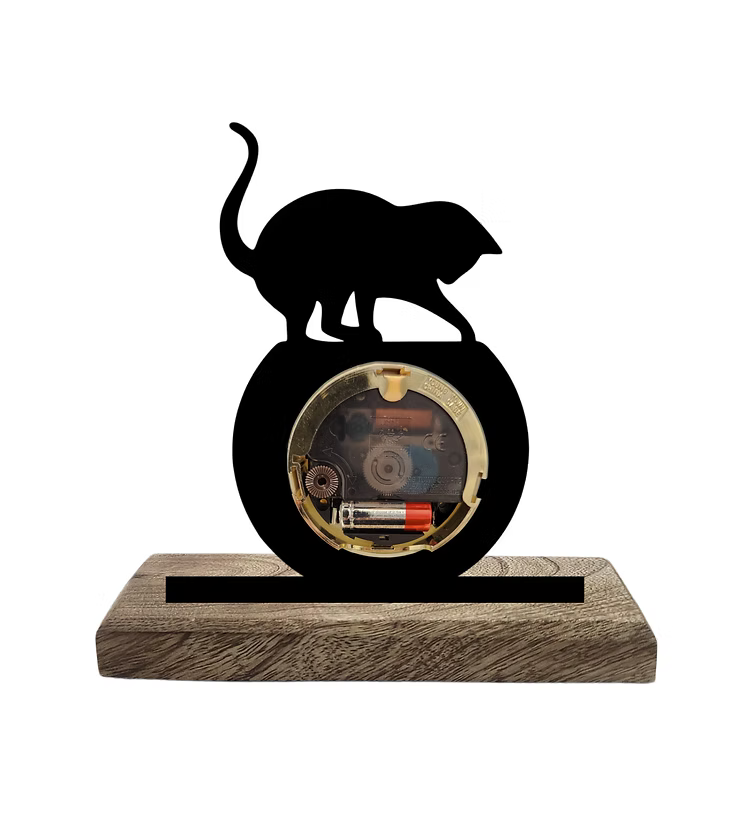 Cat Fishing Black Table Clock