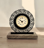 Round Detailed Black Table Clock