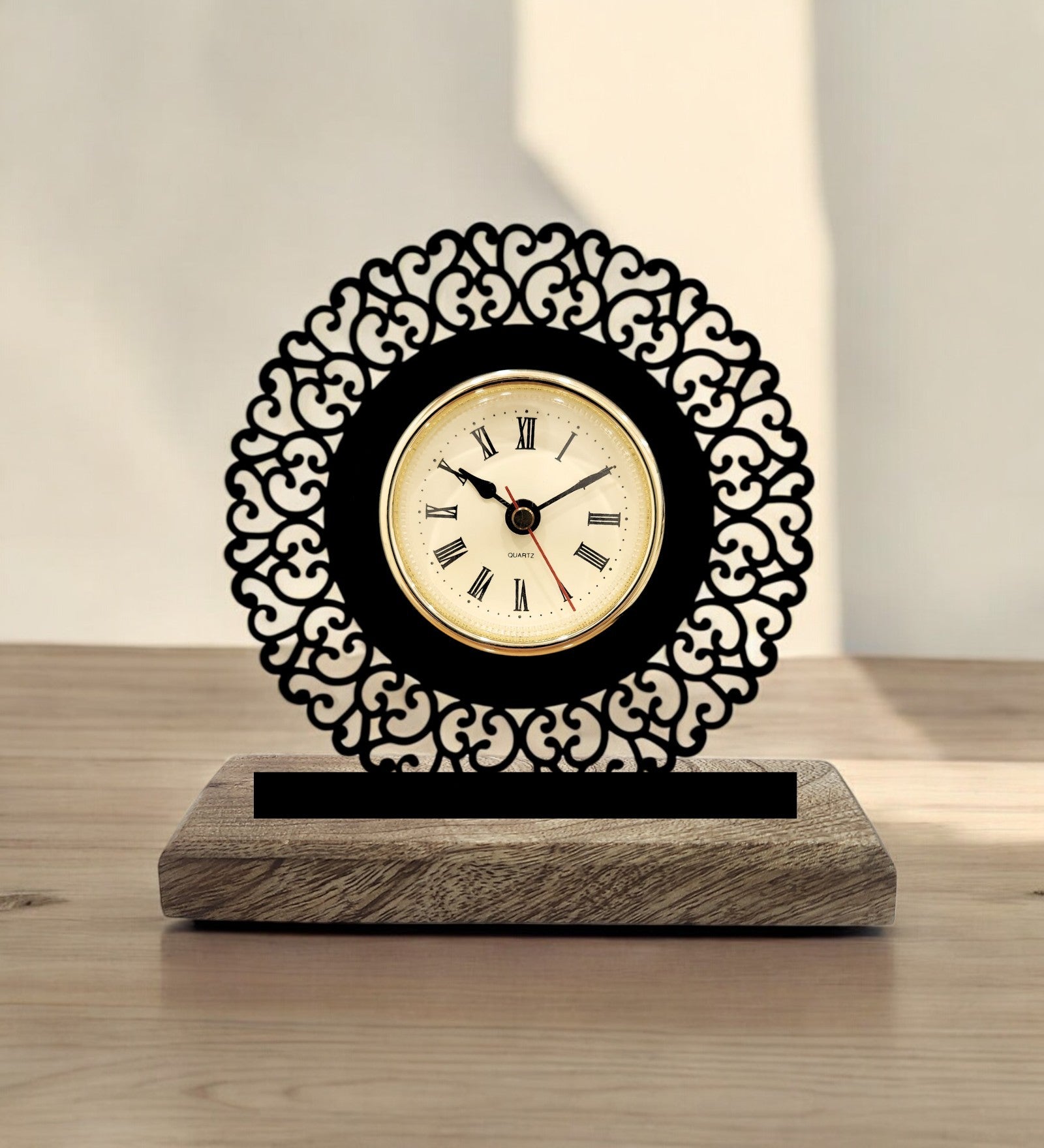 Round Detailed Black Table Clock