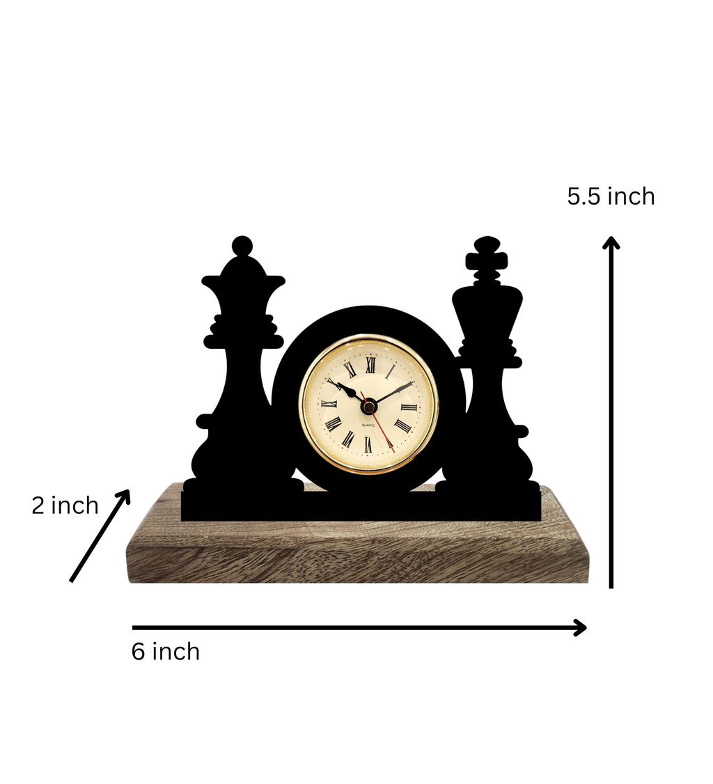 Chess King and Queen Black Table Clock