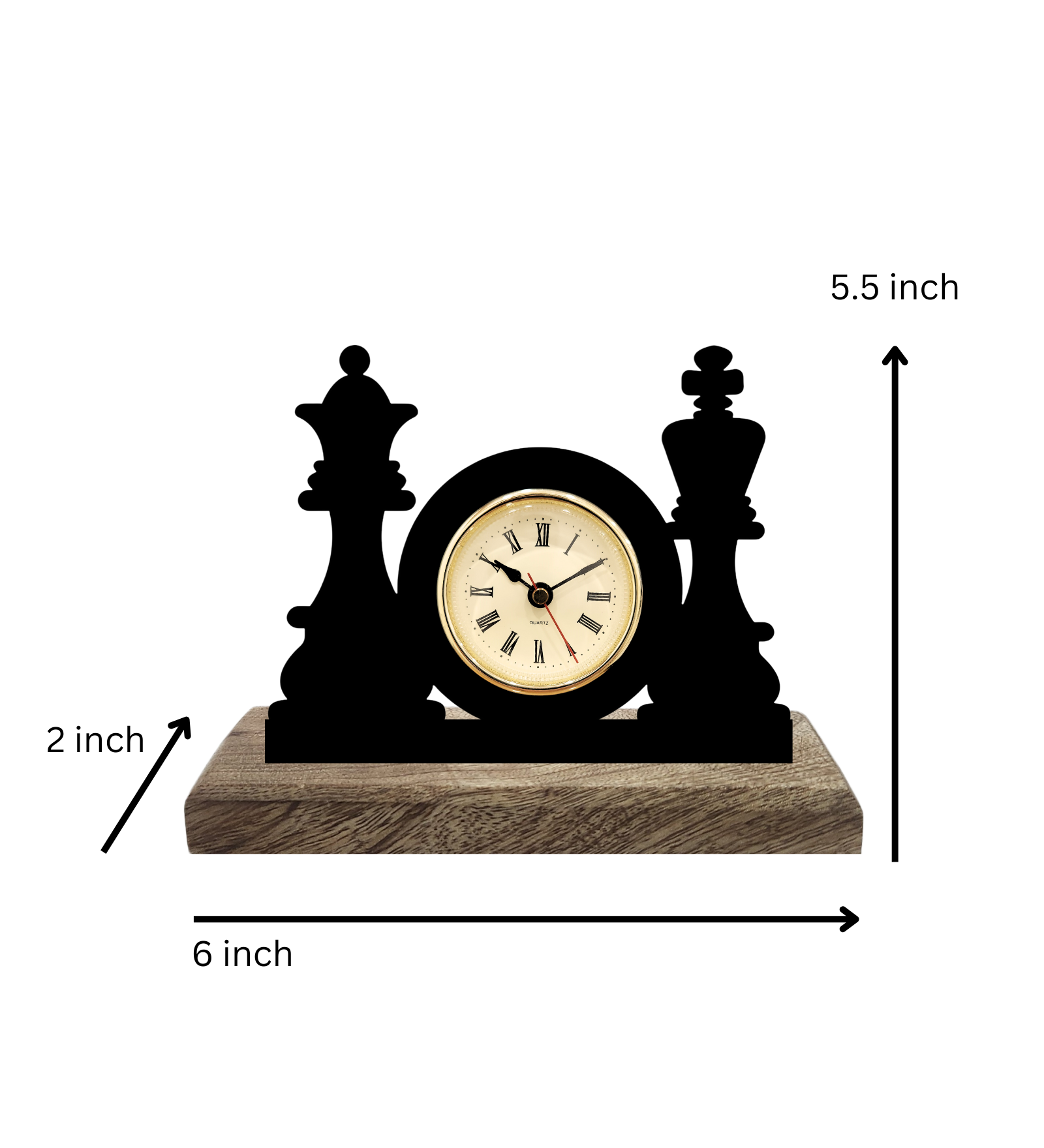 Chess King and Queen Black Table Clock