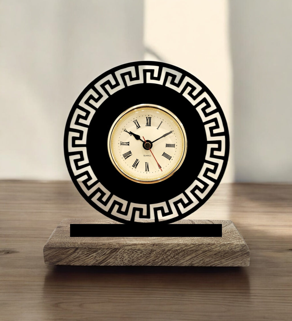 Round Geometric Black Table Clock