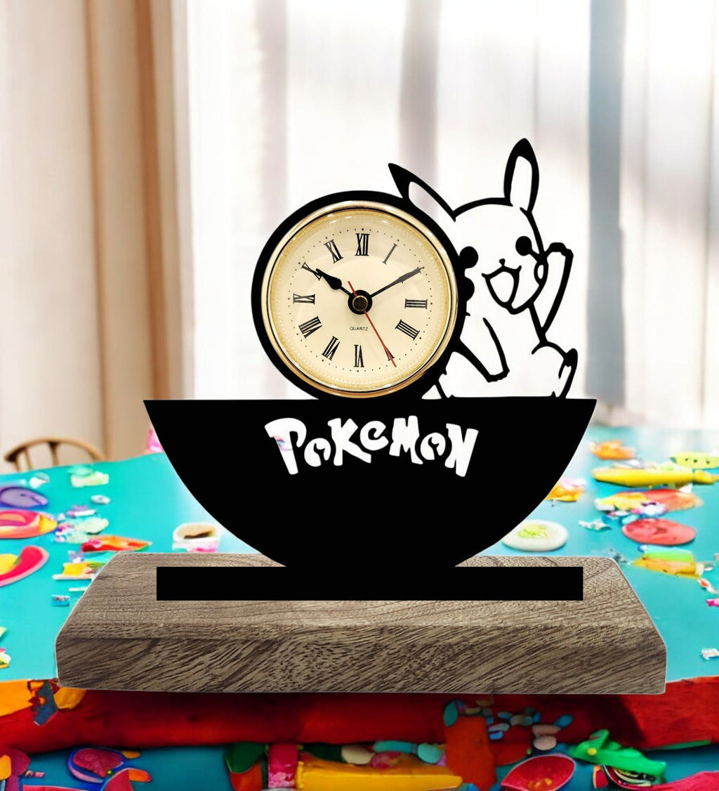 Greeting Pikachu Pokemon Black Table Clock