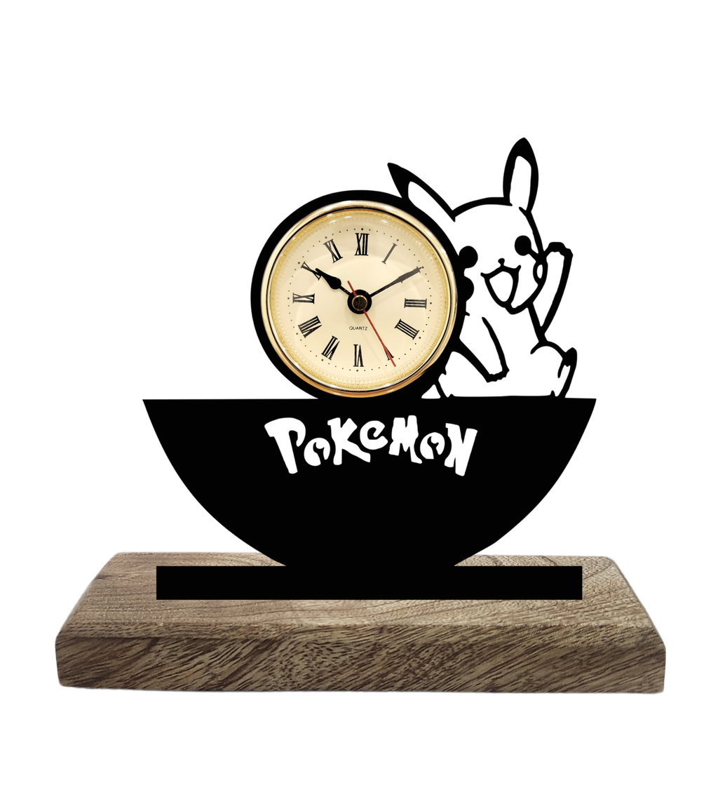 Greeting Pikachu Pokemon Black Table Clock