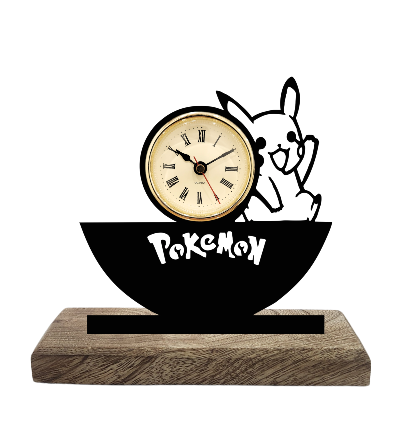 Greeting Pikachu Pokemon Black Table Clock