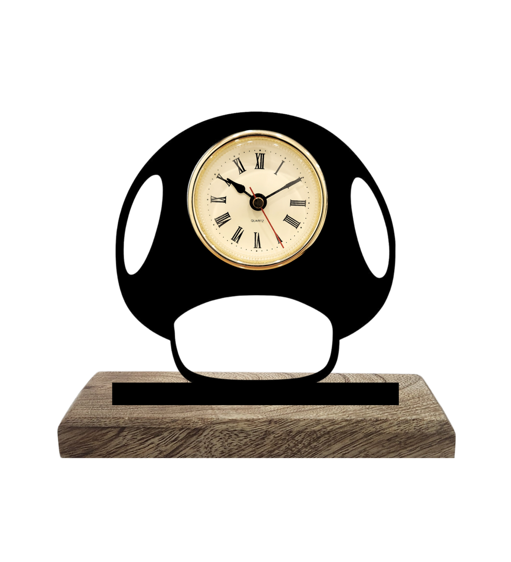 Mushroom Super Mario Black Table Clock