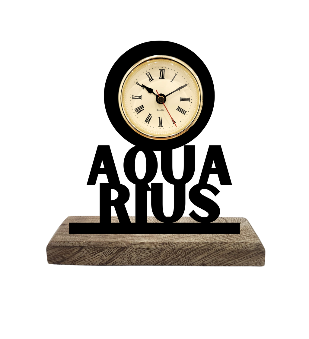 Aquarius Sun Sign Black Table Clock