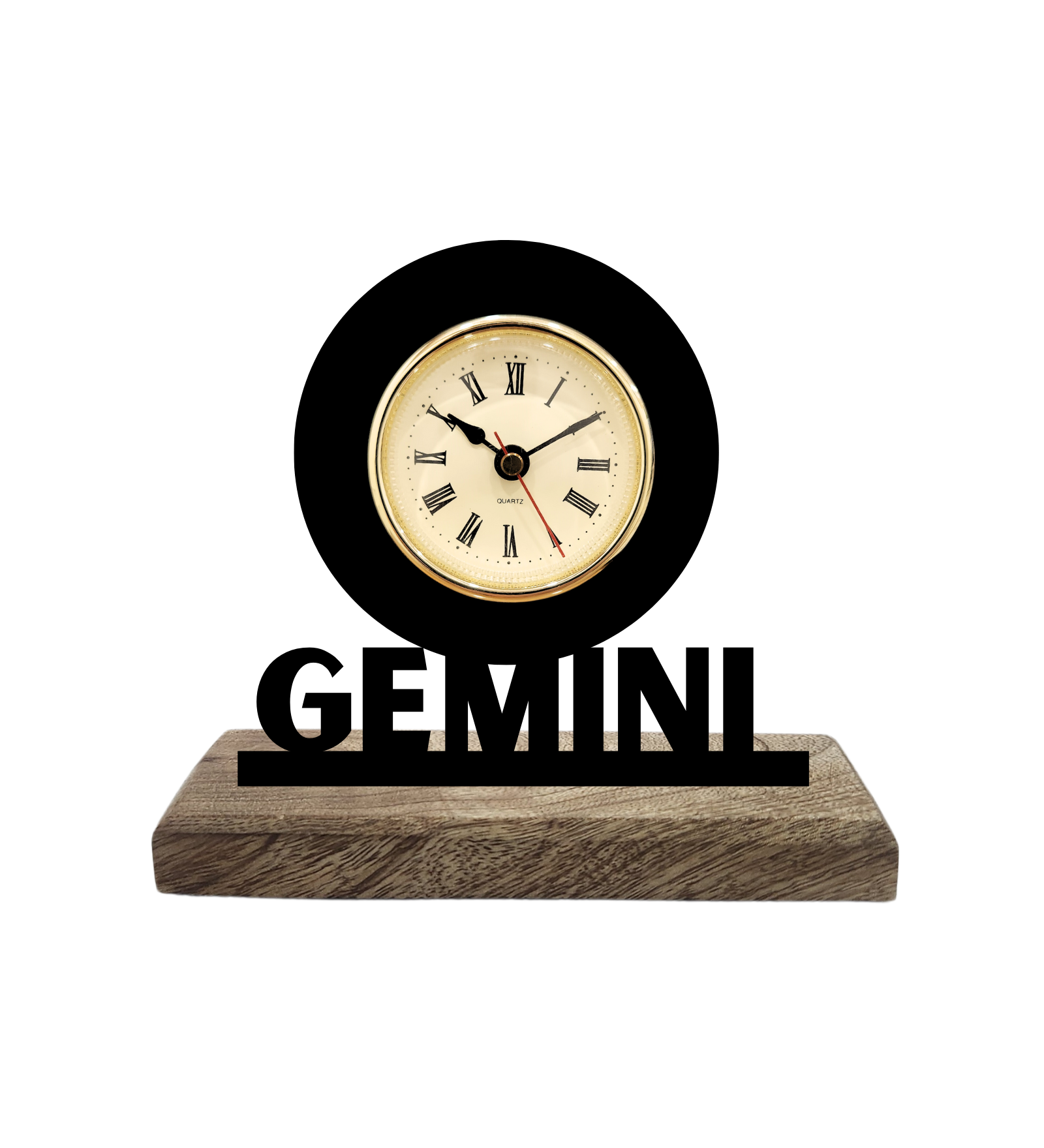 Gemini Sun Sign Black Table Clock