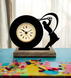 Cricketer Batsman Black Table Clock