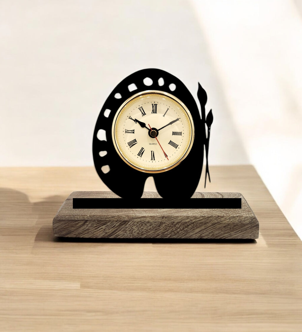 Artist Palette Black Table Clock