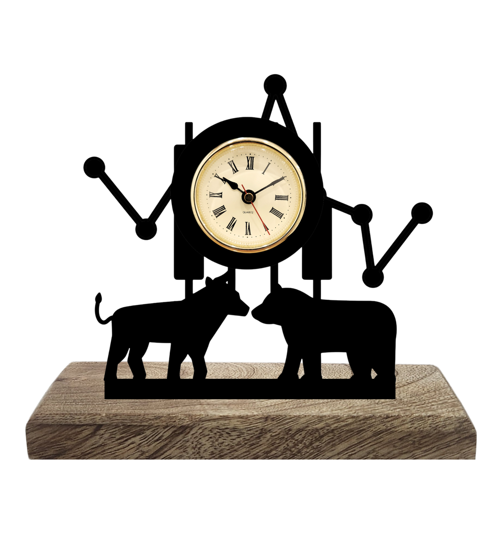 Stock Market Forces Black Table Clock