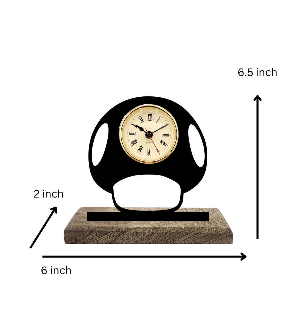 Mushroom Super Mario Black Table Clock