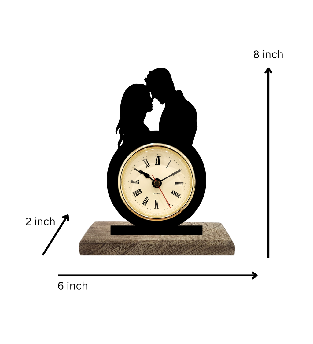 Couple embrace Black Table Clock