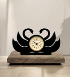 Swan Pair Black Table Clock