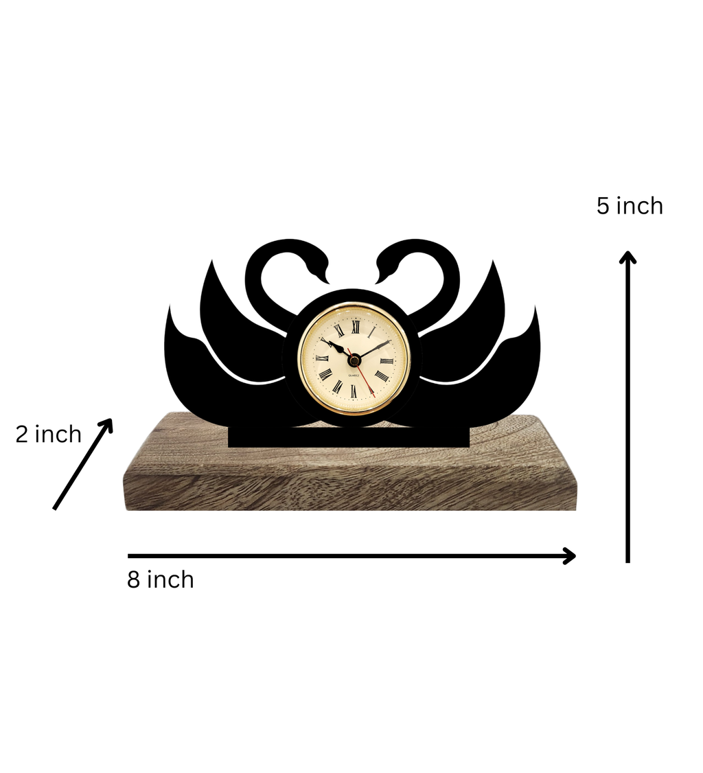 Swan Pair Black Table Clock