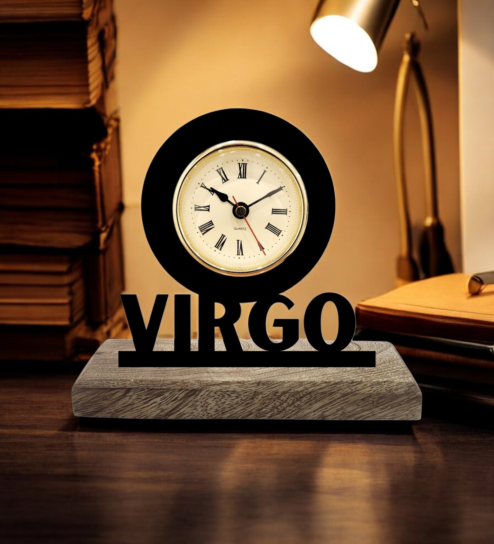 Virgo Sun Sign Black Table Clock