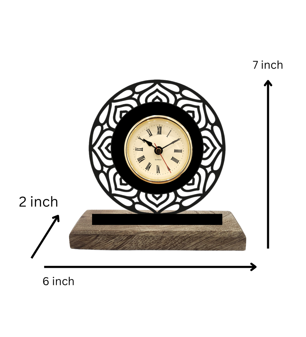Round Mandala Black Table Clock
