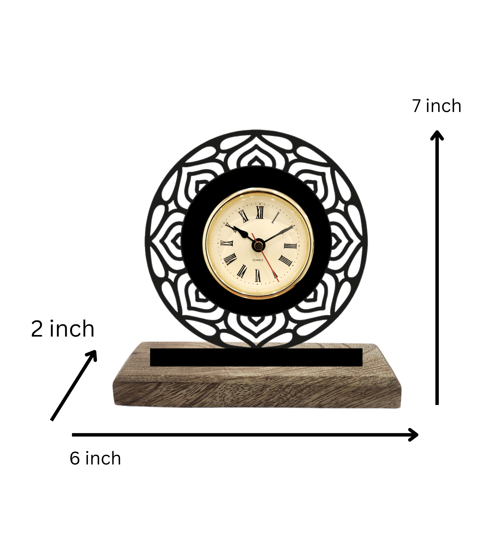 Round Mandala Black Table Clock