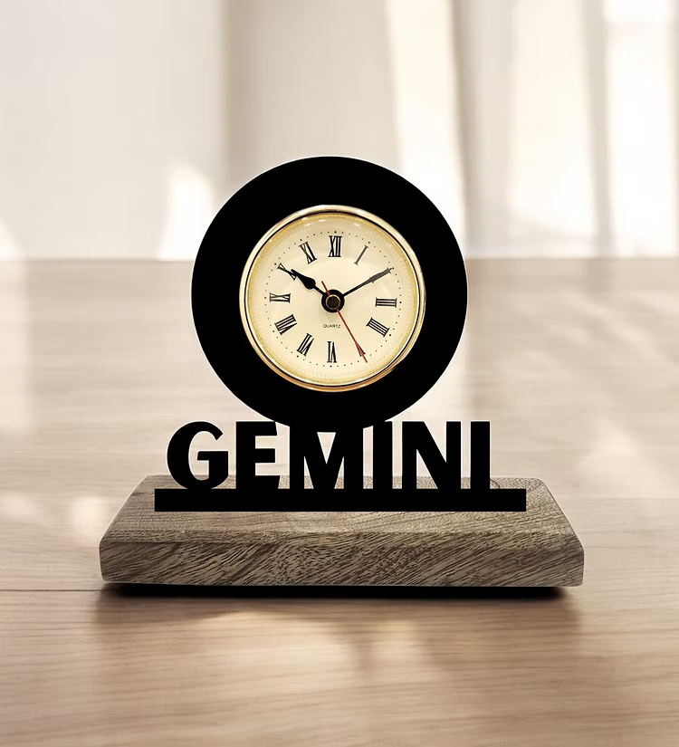 Gemini Sun Sign Black Table Clock