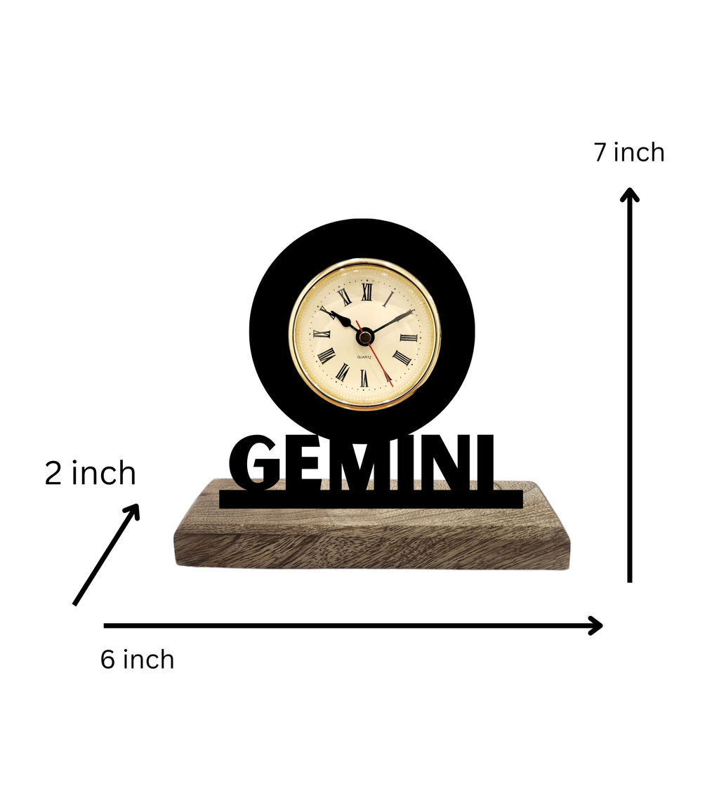 Gemini Sun Sign Black Table Clock