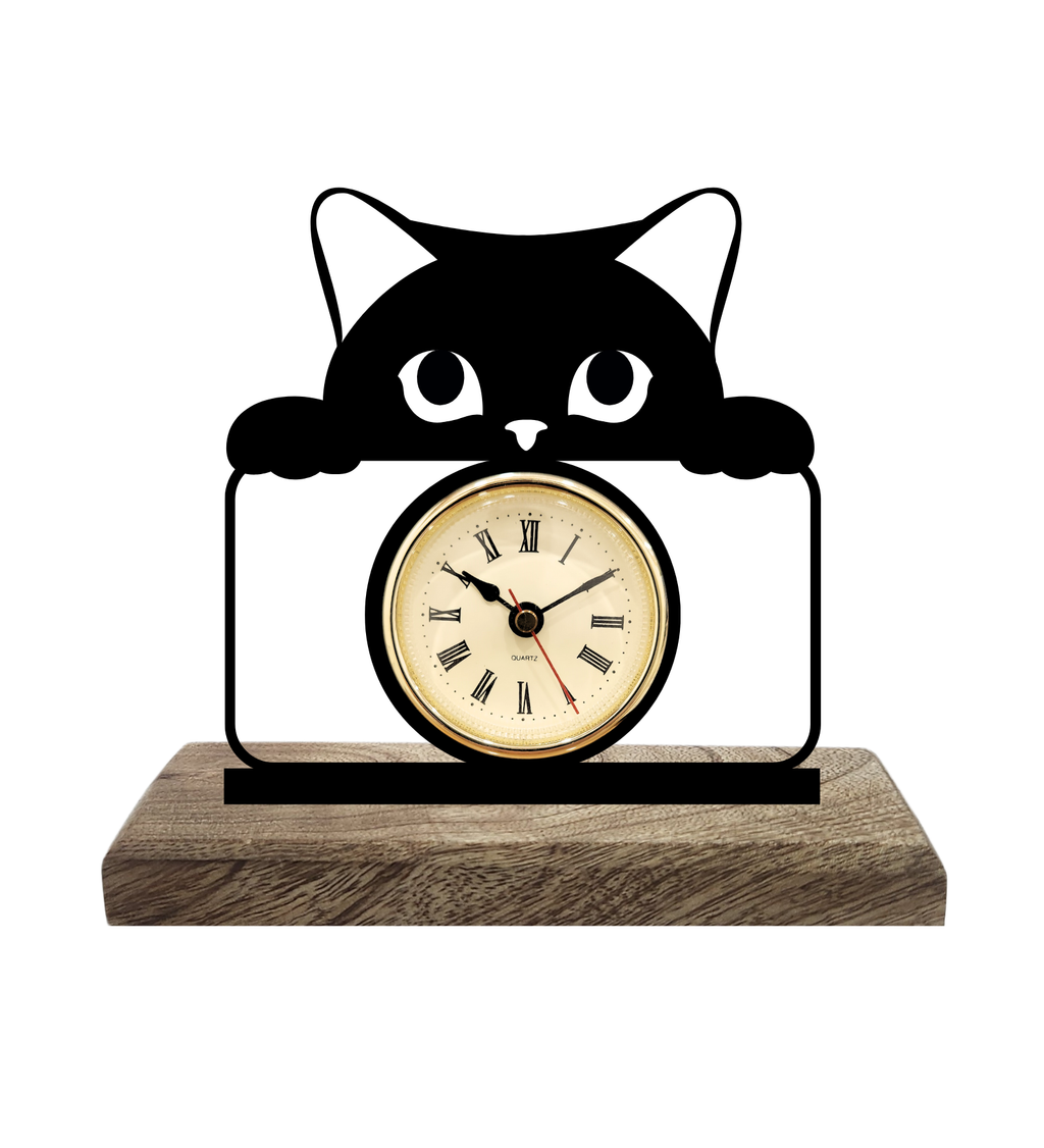 Cat Black Table Clock