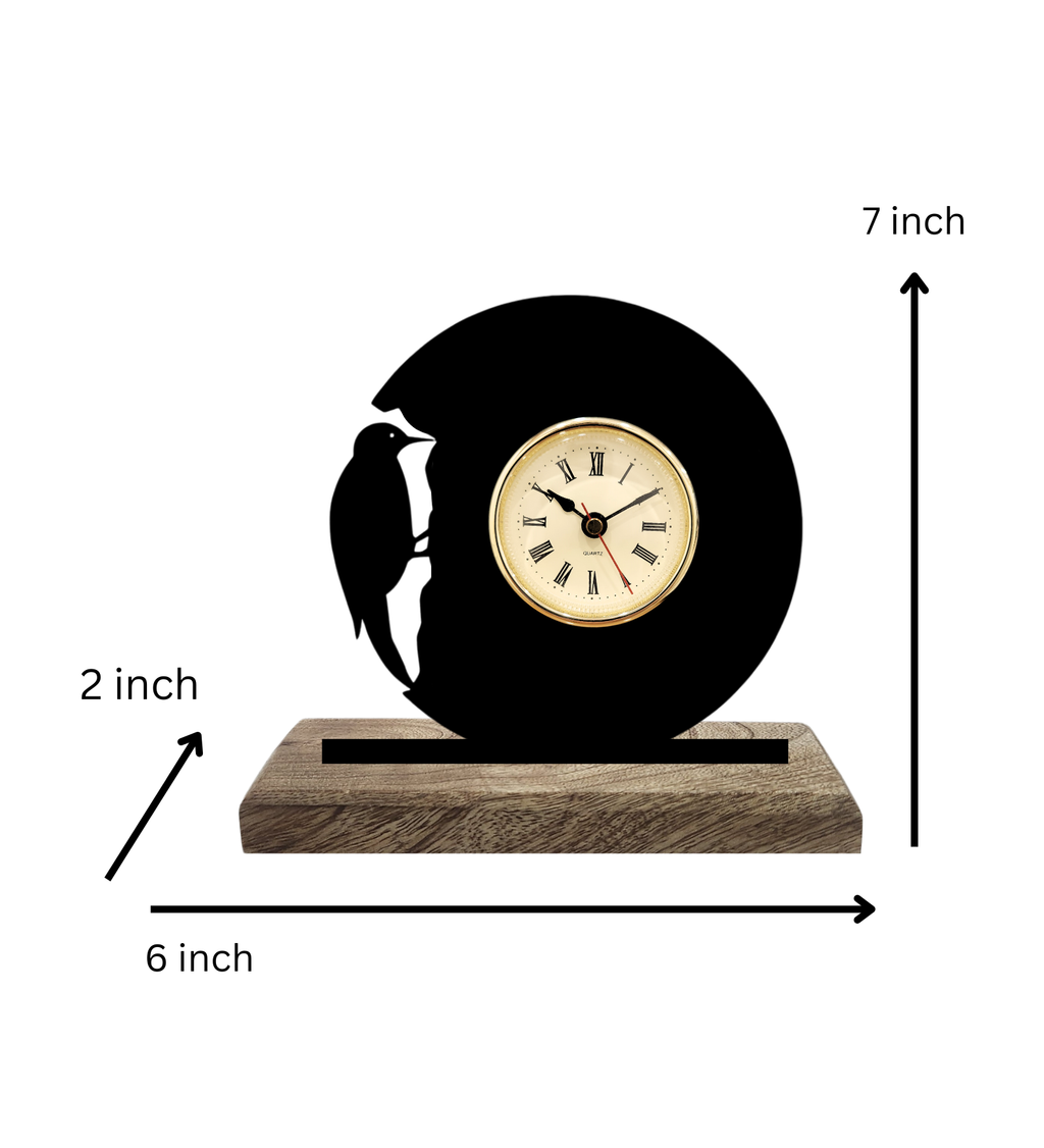 Woodpecker Black Table Clock