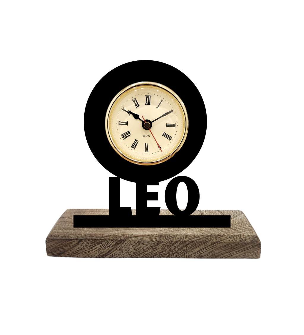Leo Sun Sign Black Table Clock