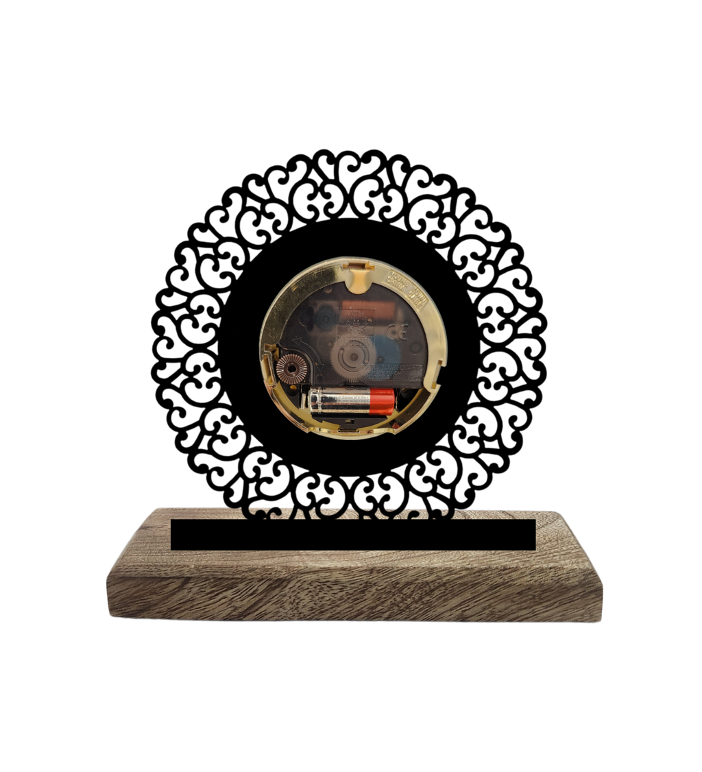 Round Detailed Black Table Clock