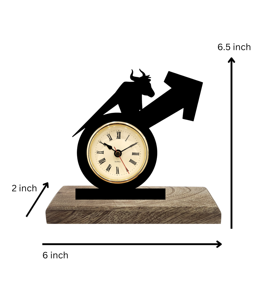 Bull Stock Market Black Table Clock