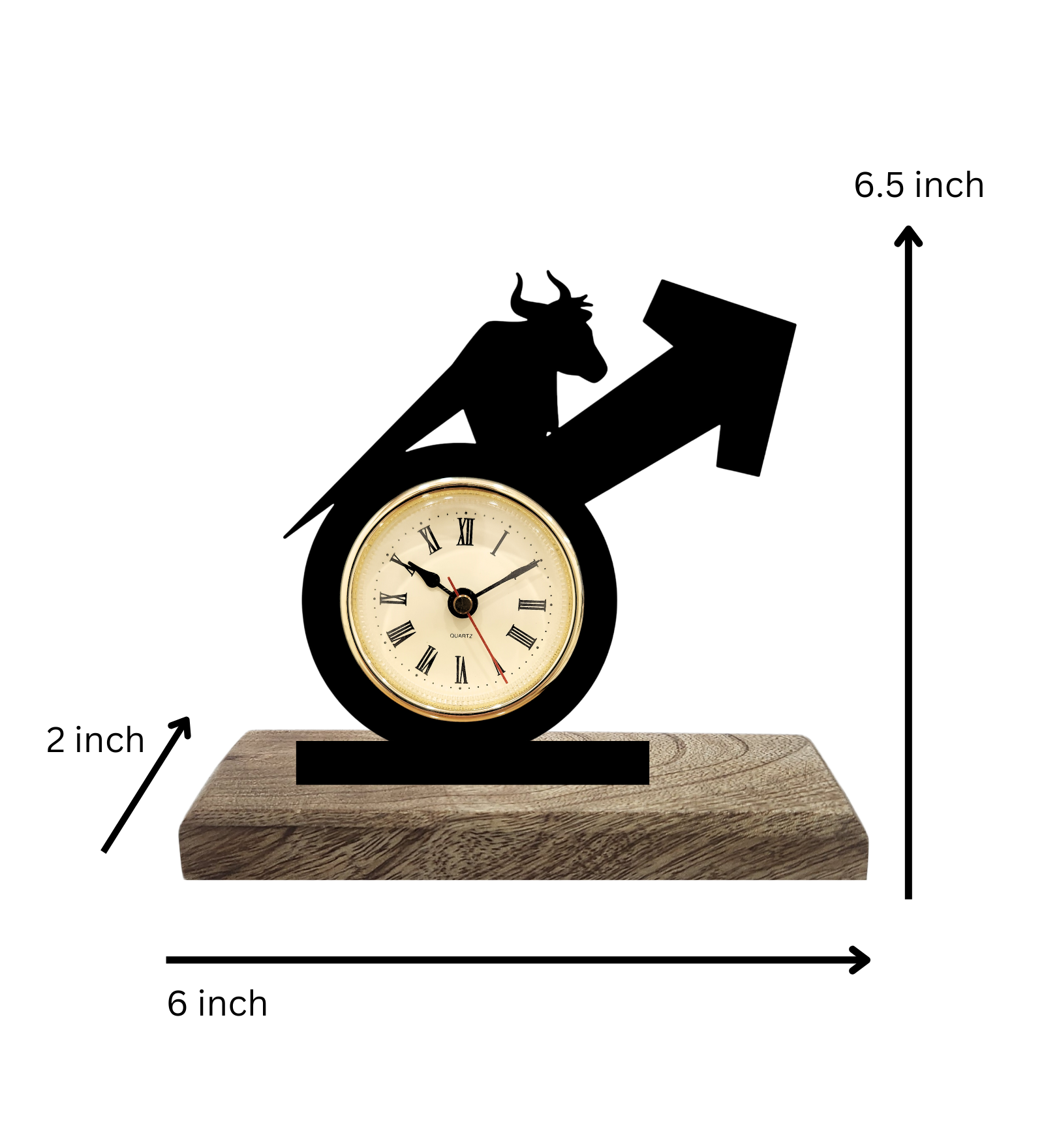 Bull Stock Market Black Table Clock