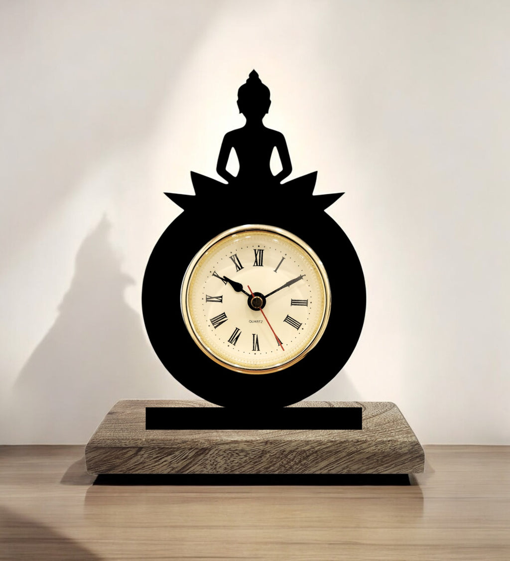 Buddha Meditation Black Table Clock
