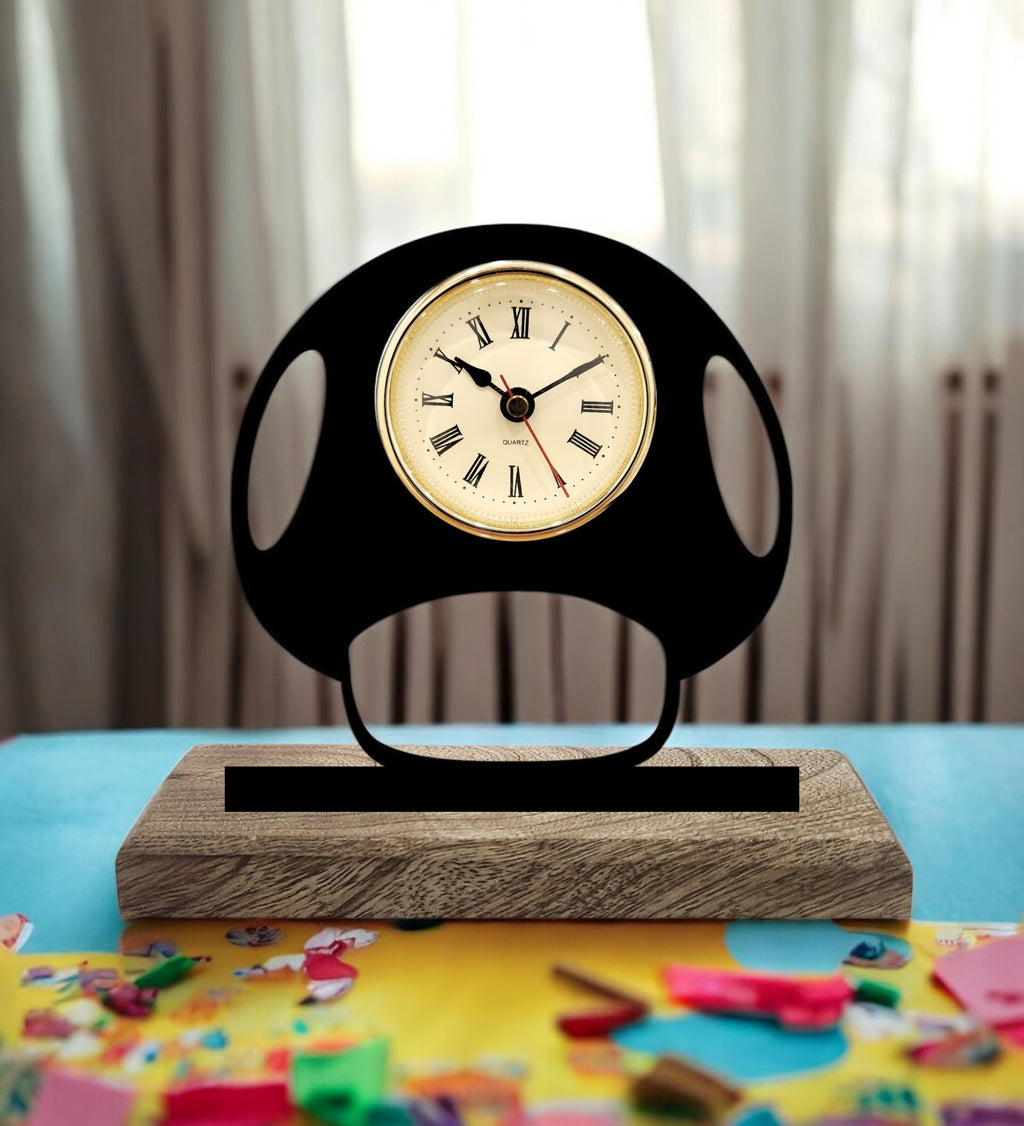 Mushroom Super Mario Black Table Clock