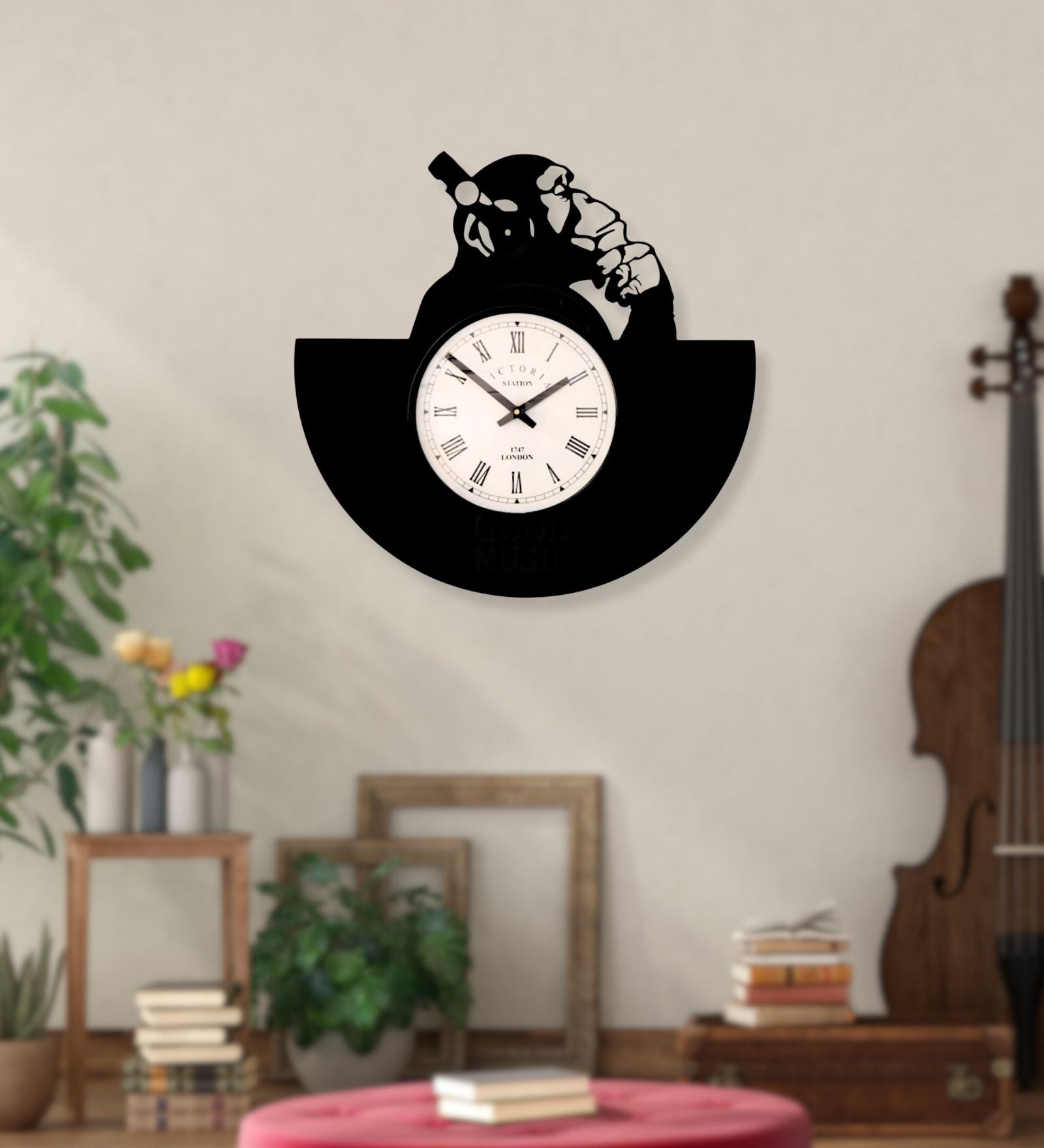 Chimp with Headphones Wall Clock