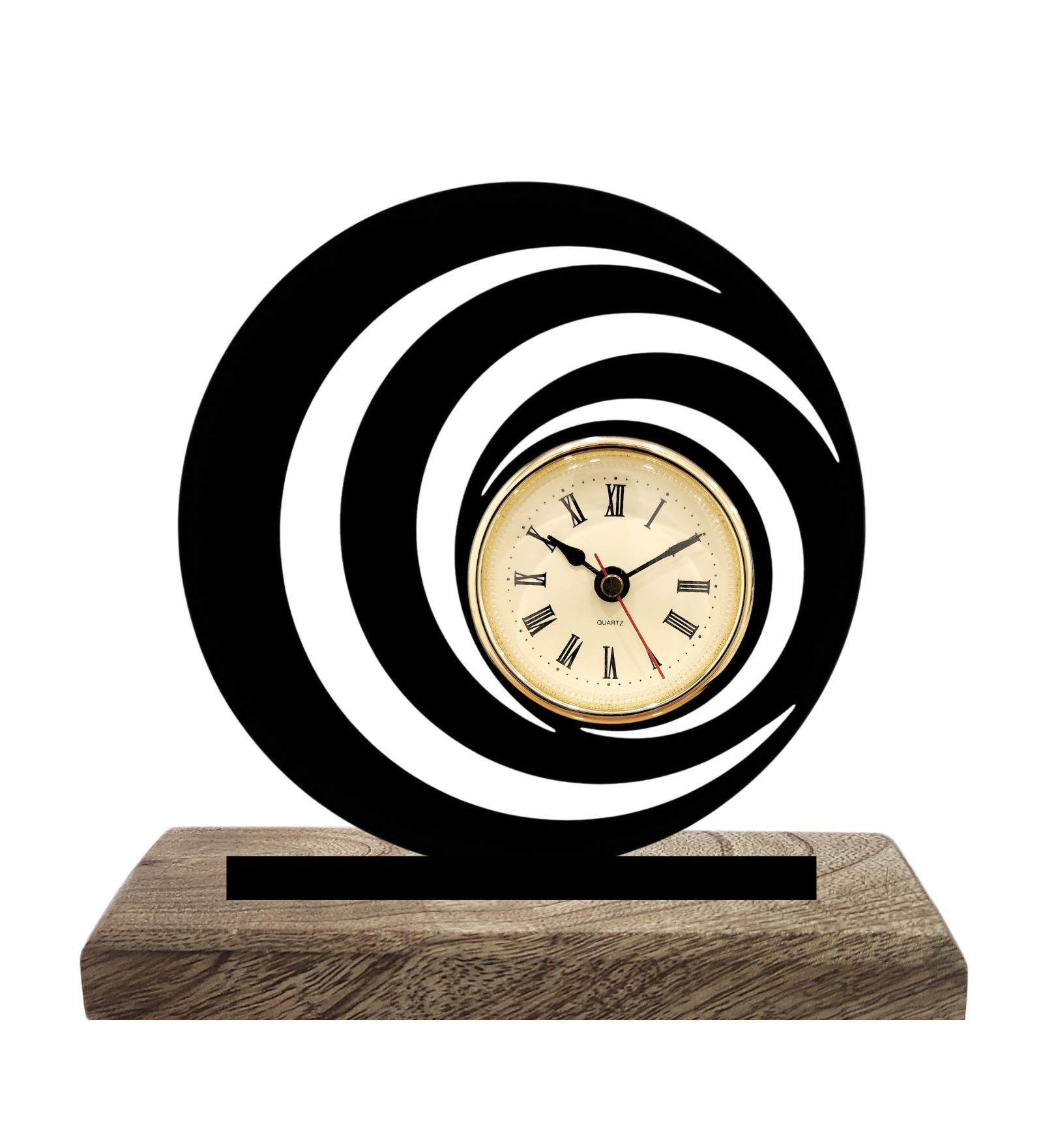 Spiral Vortex Black Table Clock