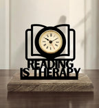 Reading is Therapy Black Table Clock