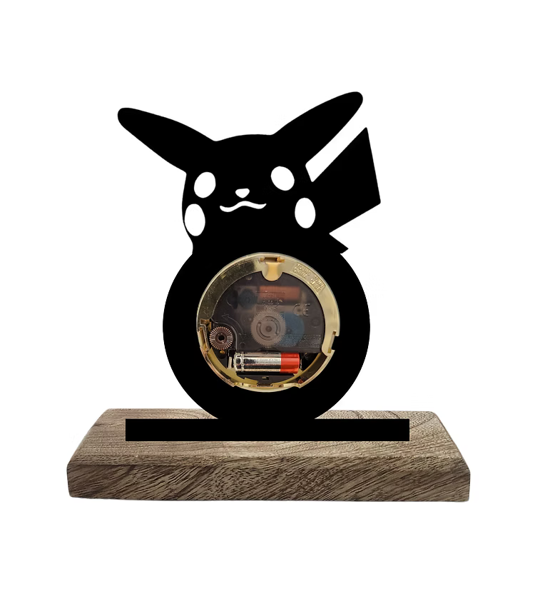 Cute Pikachu Pokemon Black Table Clock