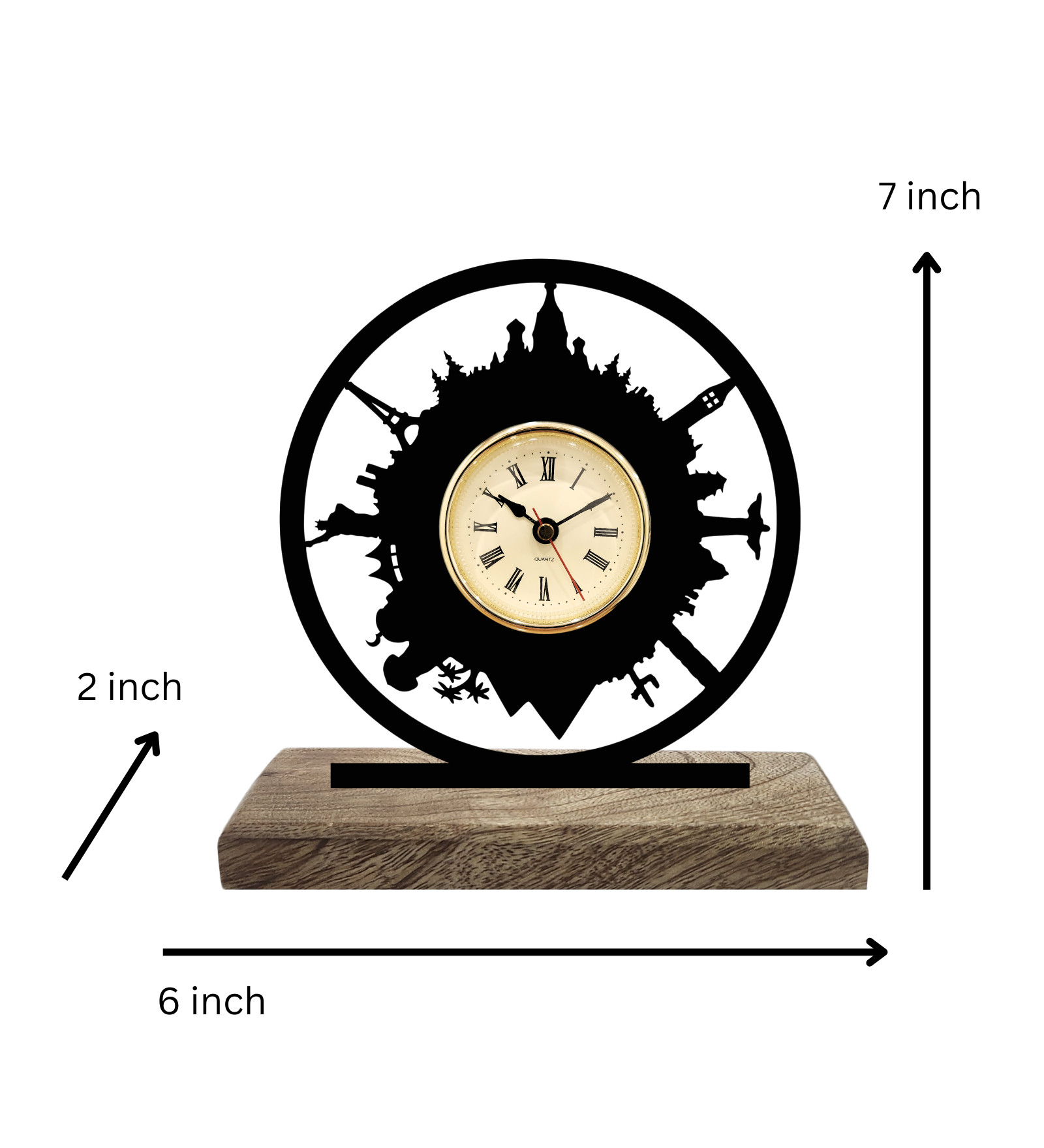 Around the World Black Table Clock