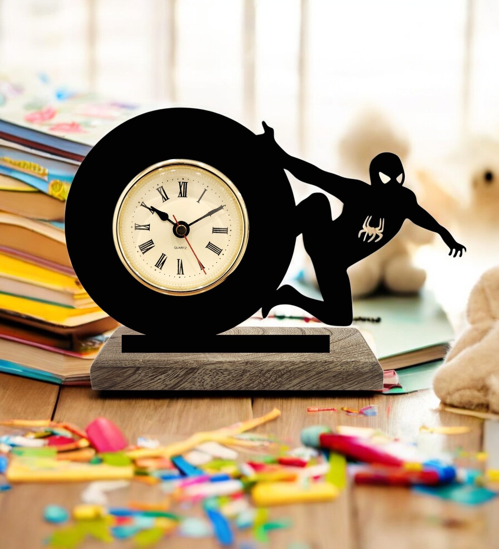 Spiderman Black Table Clock