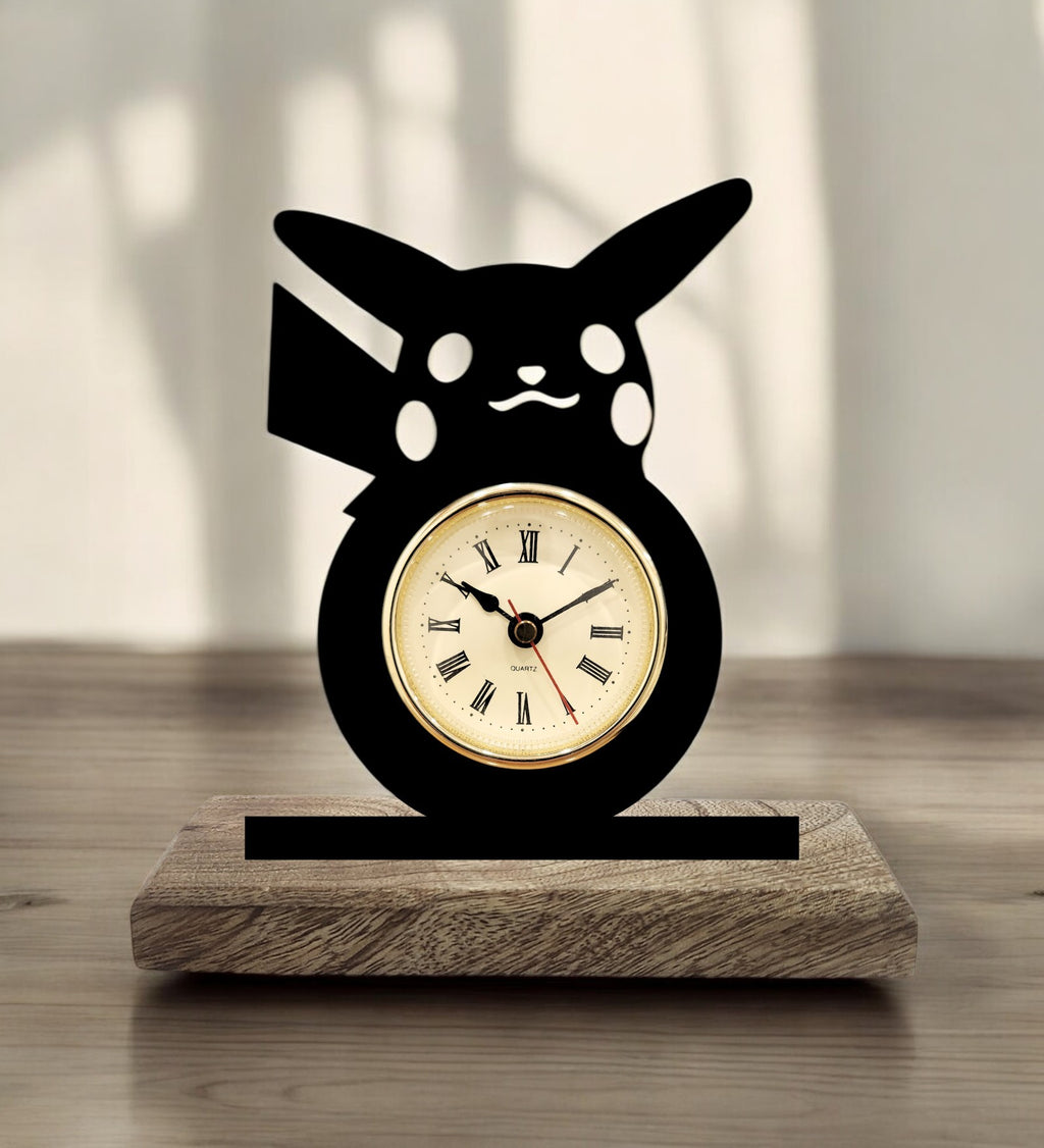 Cute Pikachu Pokemon Black Table Clock