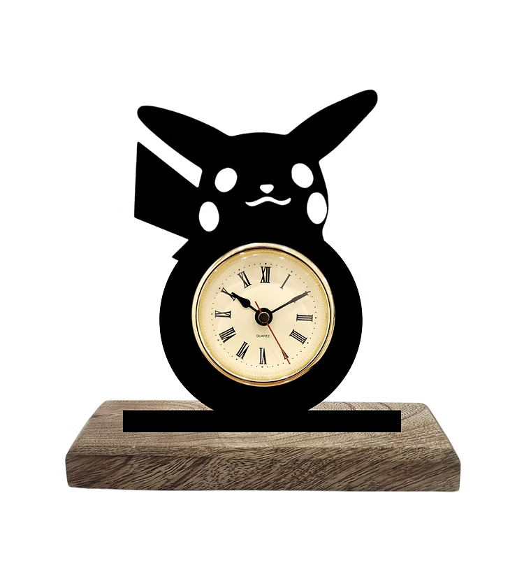 Cute Pikachu Pokemon Black Table Clock