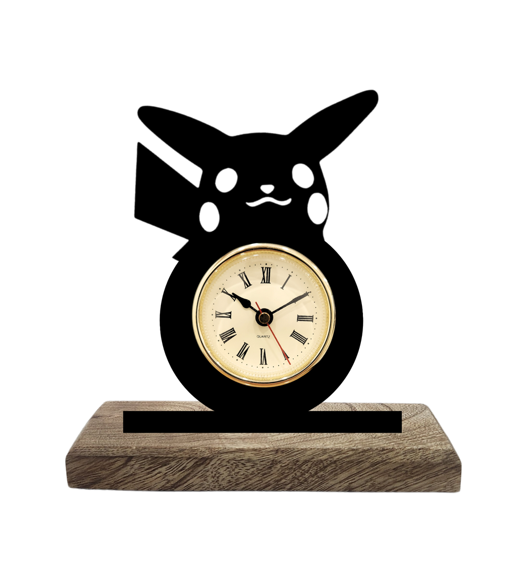 Cute Pikachu Pokemon Black Table Clock