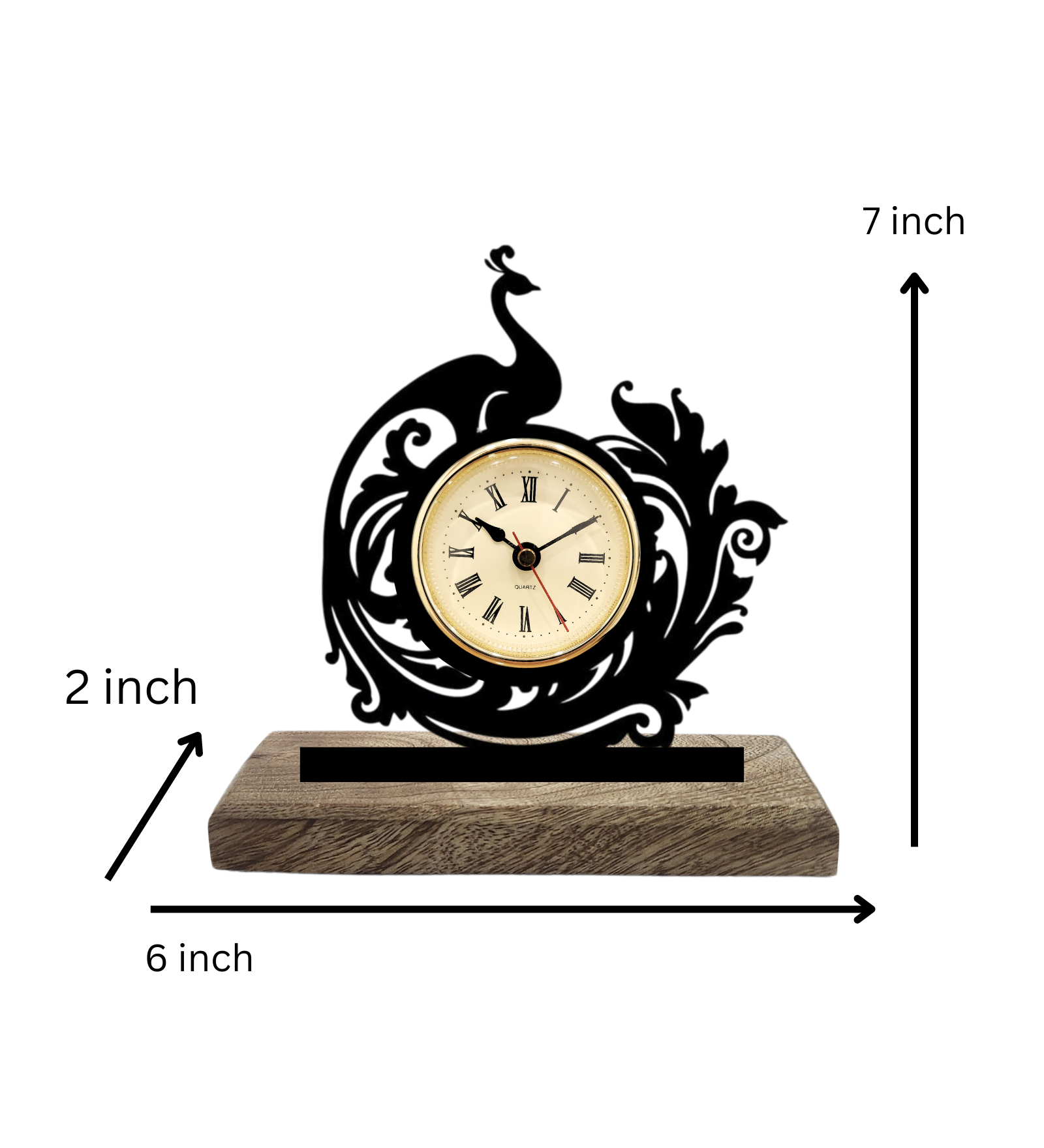 Peacock Black Table Clock