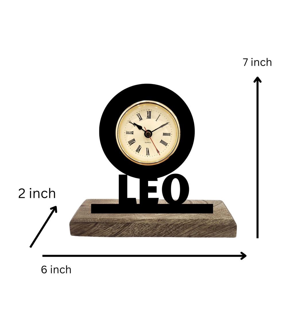 Leo Sun Sign Black Table Clock