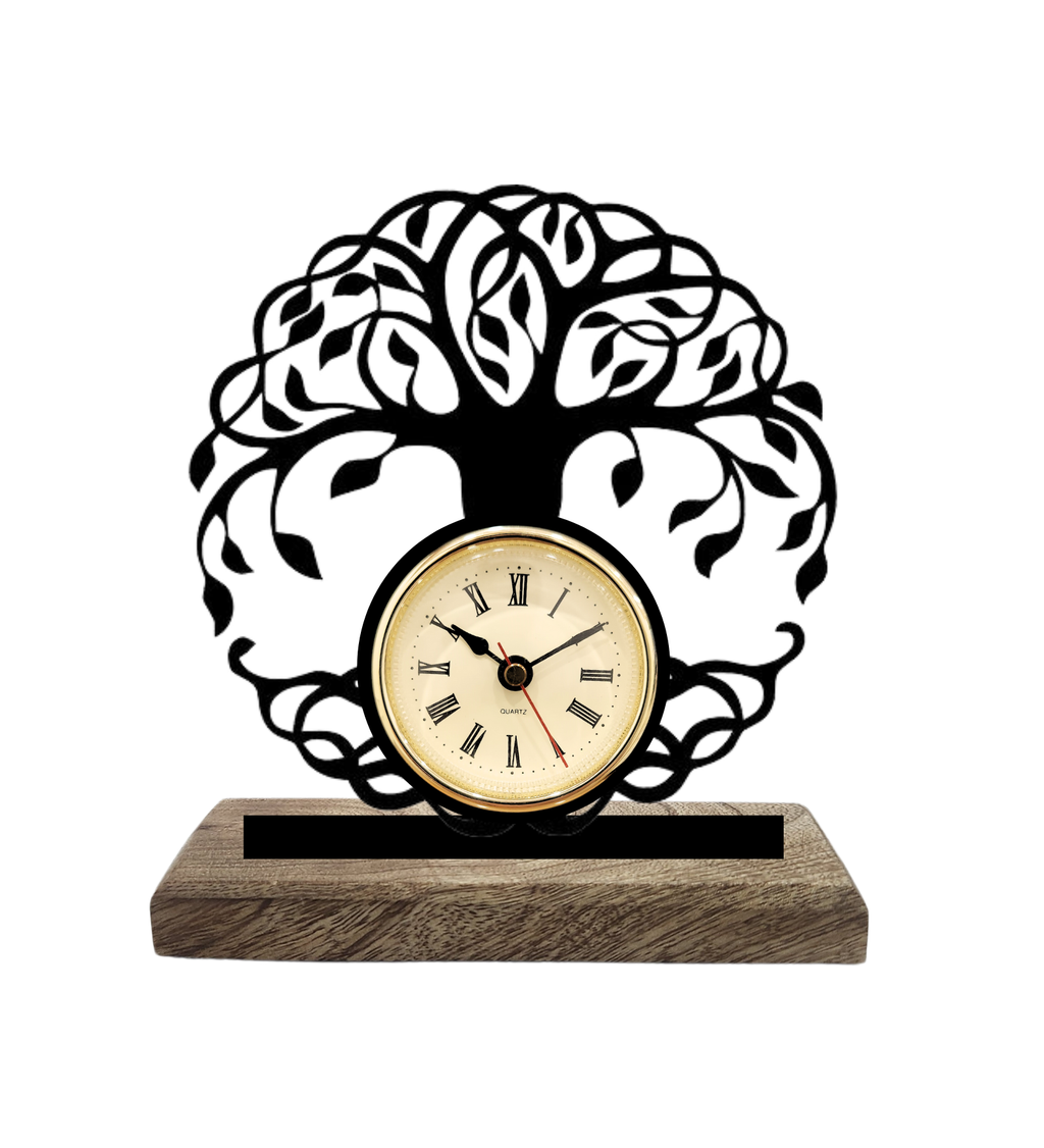Tree of Life Black Table Clock