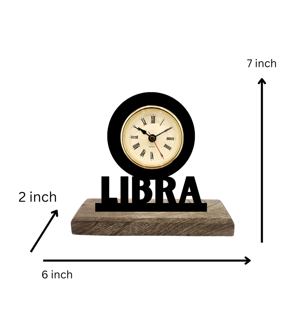 Libra Sun Sign Black Table Clock