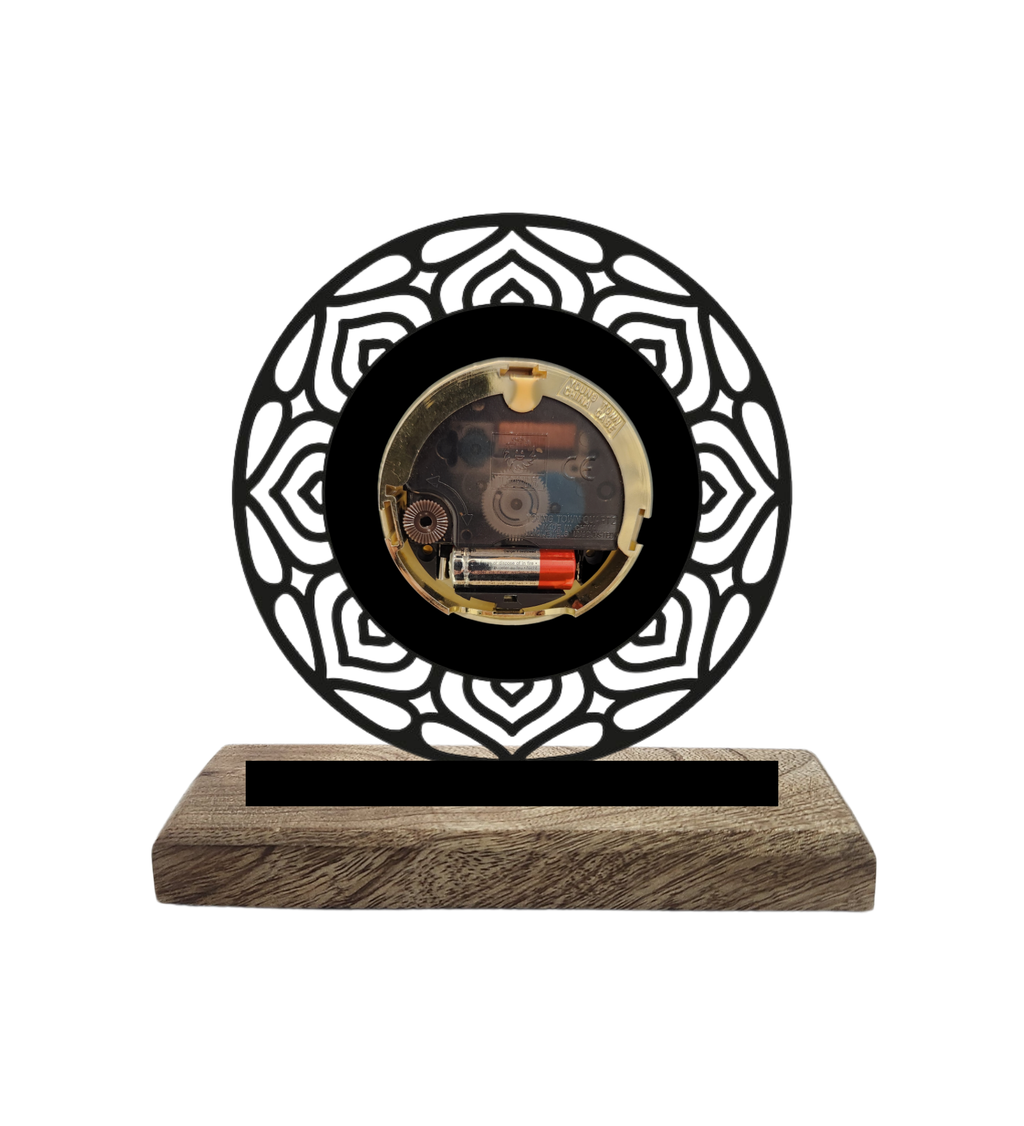 Round Mandala Black Table Clock