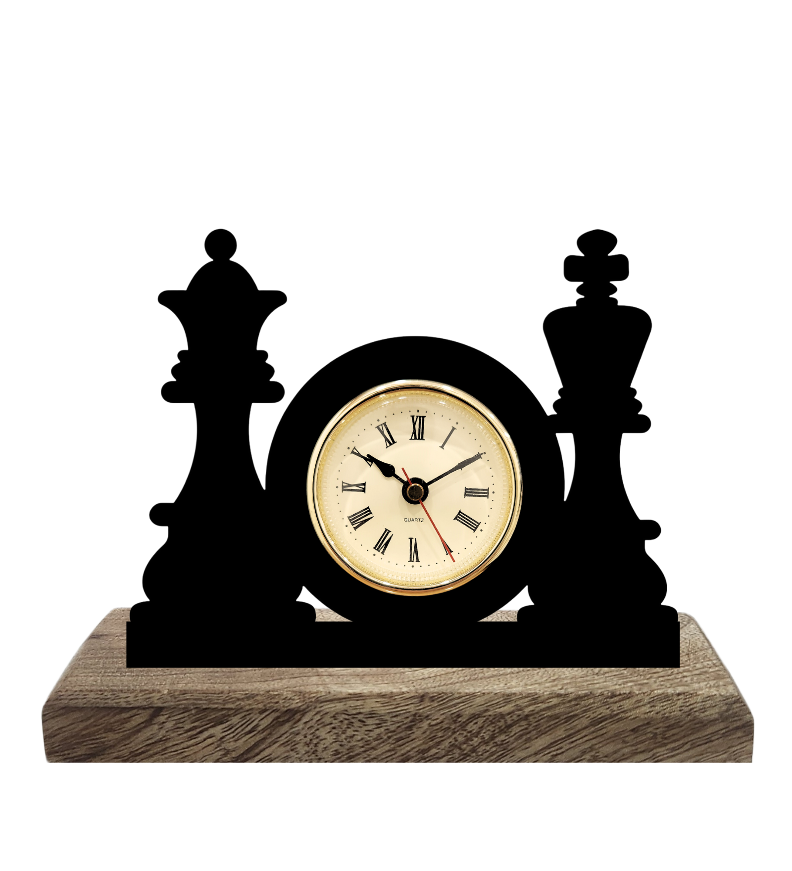 Chess King and Queen Black Table Clock